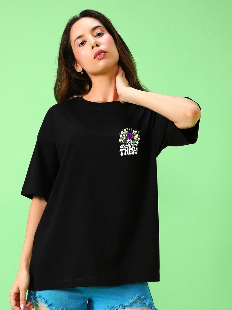 Grow with Flow : Urban Oversized Tee| Made from Premium 240 GSM Terry Cotton | Unisex Fit | Black