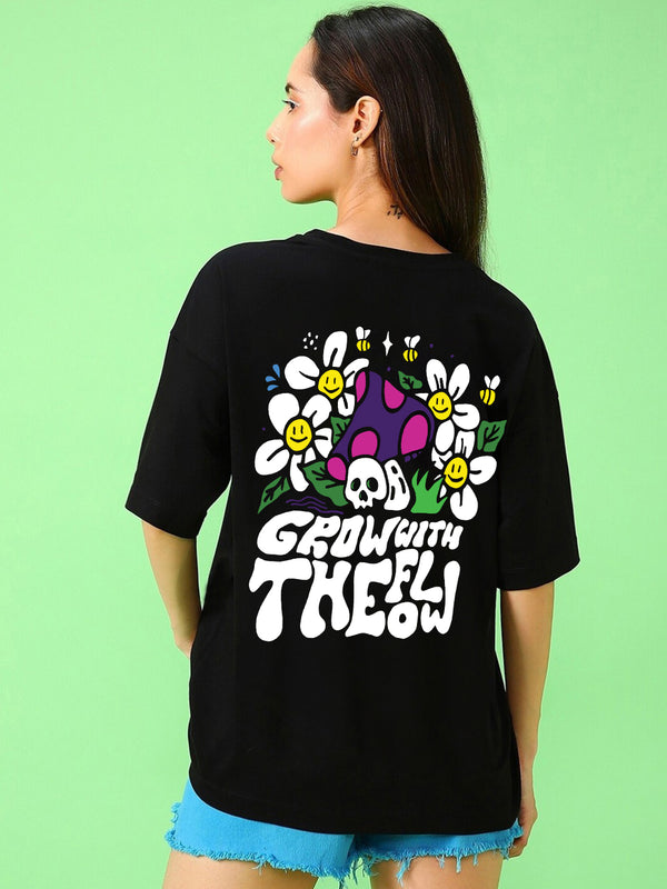 Grow with Flow : Urban Oversized Tee| Made from Premium 240 GSM Terry Cotton | Unisex Fit | Black
